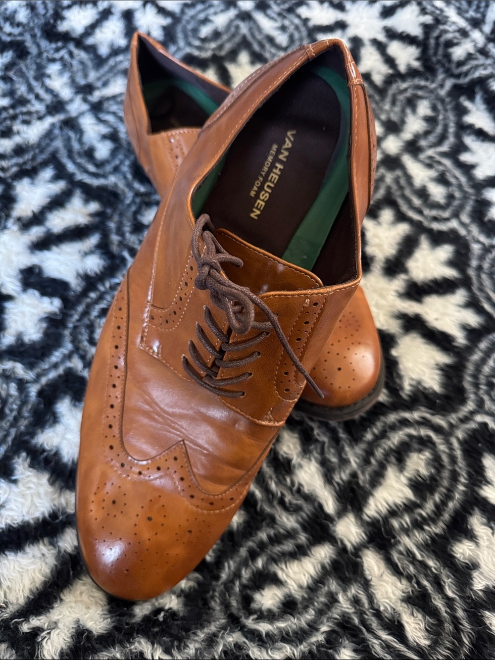 Van Heusen Men's Brown Leather Wingtip Oxfords